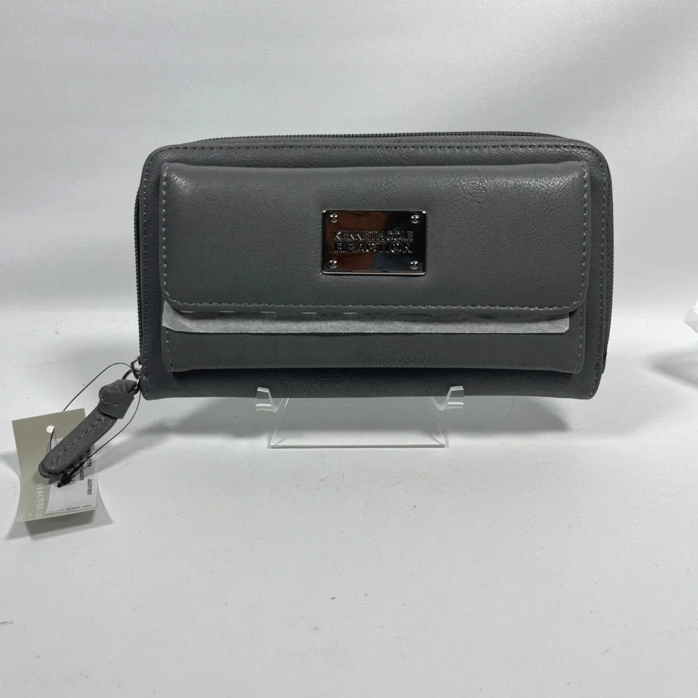 KENNETH COLE Wallet Womens REACTION Urban Organizer Leather Zip Around Gray NEW